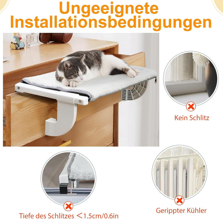 GUUSII HOME Șezlong pentru pisici, hamac pentru balcon și fereastră, pentru încălzirea radiatorului, 56 * 34,5 cm, hamac pentru pisică, șezlong pentru pisică, scaune pentru fereastră, pat pentru pisică, pervaz, șezlong pentru fereastră (S)