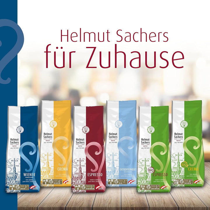 Helmut Sachers Kaffee - Wiener Mischung, Intensität 3/5, 100% Arabica, Ganze Kaffeebohnen, 6 X 500G