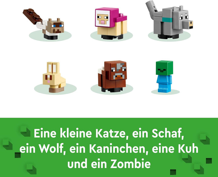 LEGO Minecraft Sanctuarul animalelor, jucărie cu multe figuri de animale pentru fete și băieți de la 7 ani, cadou pentru gameri și copii, set de modele de cărămizi ale biomului de câmpie 21253