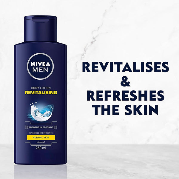 NIVEA MEN Vitalising Body Lotion, Loțiune de corp cu vitamina E pentru o piele intens hrănită, 250 ml