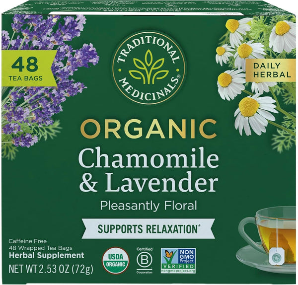 Tea, Organic Chamomile & Lavender, Stress Relief, 48 Tea Bags Tea USA Naty Shop Default Title