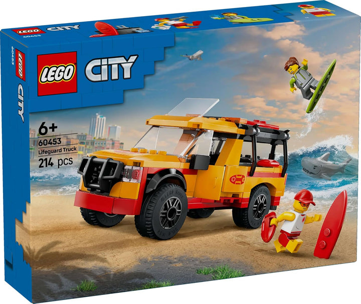 LEGO City Lifeguard Emergency Vehicle - Vehicul de teren cu 2 minifigurine și rechin - Set de construcție pentru fete și băieți cu vârsta peste 6 ani - Idee de cadou pentru surferi și fani ai sporturilor nautice 60453