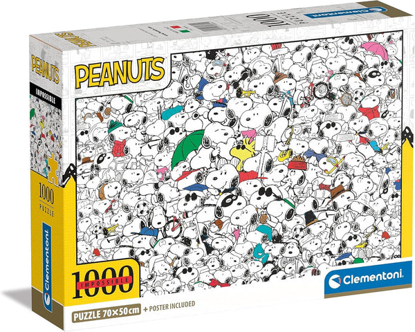 Clementoni - 39804 - Impossible Puzzle Peanuts - Puzzle 1000 de piese pentru adulți și copii de 14 ani, joc de îndemânare pentru întreaga familie