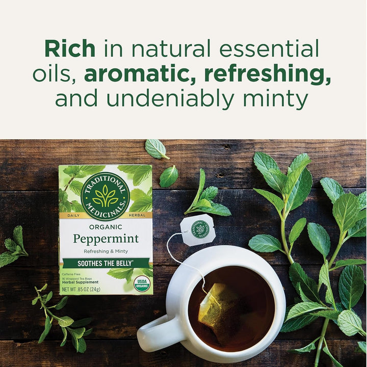 Tea, Organic Peppermint, Soothes Your Belly, Refreshing & Minty, 16 Tea Bags Tea USA Naty Shop