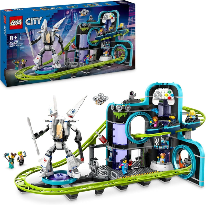 LEGO City Rollercoaster cu Robot Mech, parc de distracții de jucărie, Playset pentru băieți și fete de la 8 ani, cadou pentru copii creativi 60421