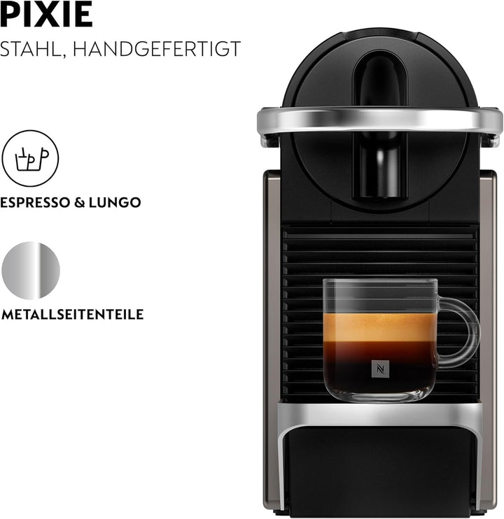 Aparat de cafea cu capsule Krups Nespresso Pixie Redesign, 1260 W, Rezervor de apă de 0,7 litri, Espresso sau Lungo, Economizor de energie, Capsule reciclabile, Set de bun venit inclus, Titan, XN306T10