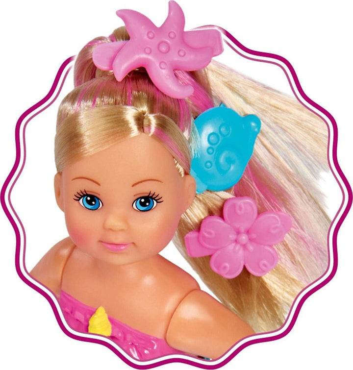Simba 105733318 - Evi Love Swimming Mermaid, Evi ca o sirenă, Poate înota corect, Cu figurină de pește, Păpușă de îmbrăcat, 12cm, Pentru copii de la 3 ani în sus