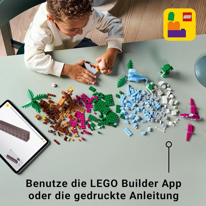 LEGO Classic Creative Dinosaurs, set de construcție cu modele și figuri de animale realizate din cărămizi, experiență de joacă imaginativă, cadou pentru băieți și fete de la 5 ani, inclusiv T.Rex și Triceratops 11041