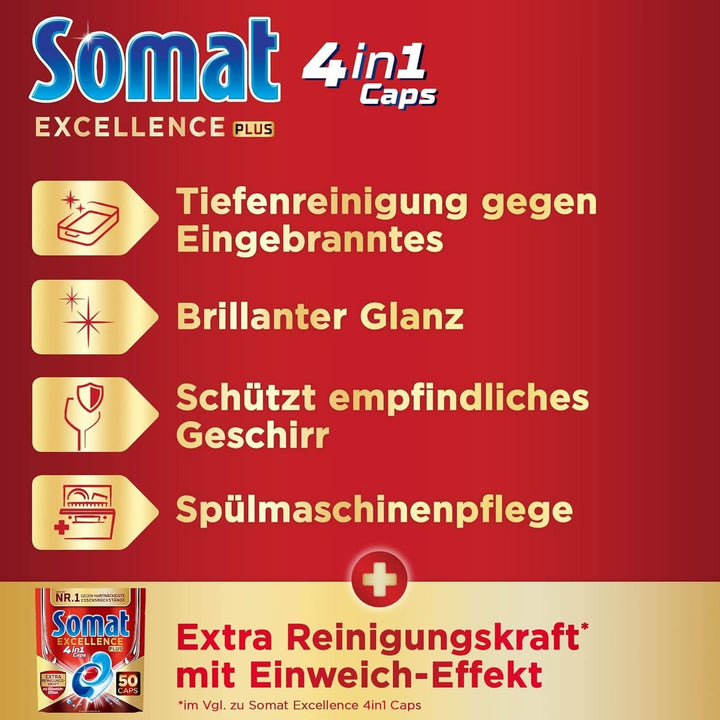 Somat Excellence plus 4In1 Caps (50 Caps), tablete de spălat vase