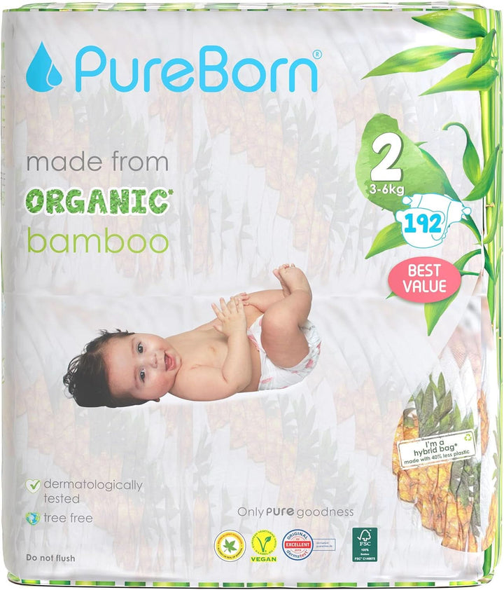 Pureborn Eco Bio-Bambus Windeln, Größe 5 (11-18 Kg), 176 Stück (2 X 88), Umweltfreundlich, Hypoallergen, Ultraweich, Mit Nässeindikator, Diverser Aufdruck