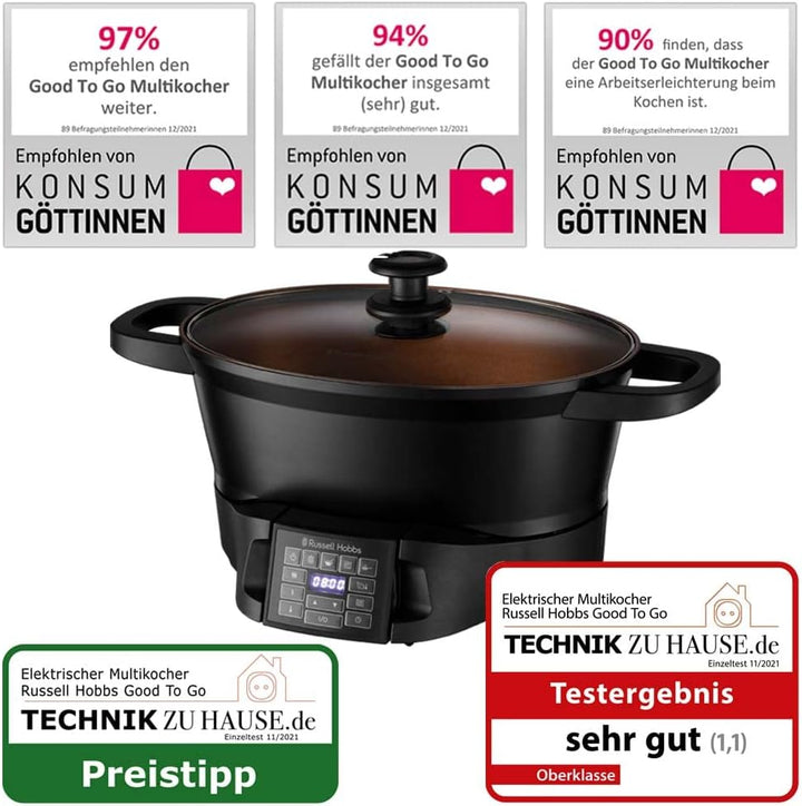 Russell Hobbs Multikocher 6,5L [Digitales Display] 8 Kochfunktionen (Slow Cooker, Dampfgarer, Reiskocher, Bräter, Sous Vide Garer, Kocher, Warmhaltebehälter, Schongarer) Spülmaschinengeeignet 28270-56