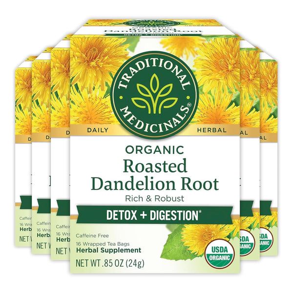 Tea, Organic Roasted Dandelion Root, Supports Kidney Function & Healthy Digestion, 96 Tea Bags (6 Pack) Tea USA Naty Shop Roasted Dandelion Root 16 Count (Pack Of 6)