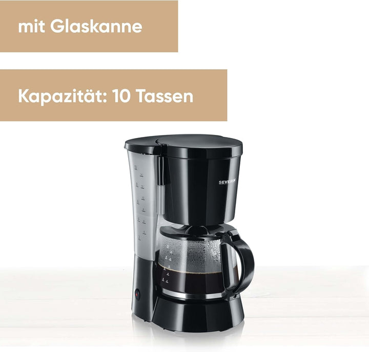 SEVERIN Cafetieră cu filtru cu ulcior din sticlă, Cafetieră pentru până la 10 cești per ulcior, Pentru savurarea cafelei aromate, Funcționare simplă, Cu placă de încălzire, Negru, KA 4479