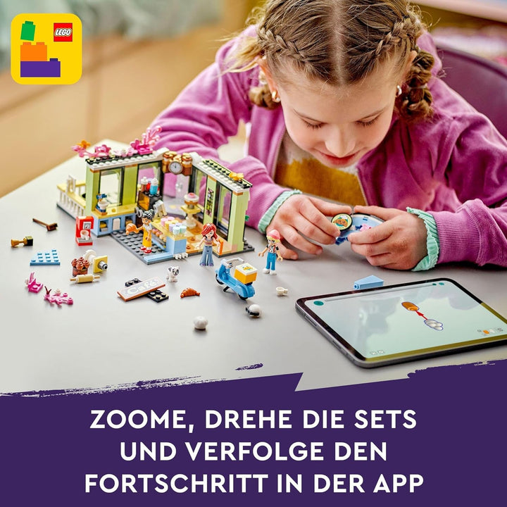 LEGO Friends Heartlake City Café, jucărie pentru copii, brutărie de jucărie, idee de cadou pentru fete și băieți cu vârsta peste 6 ani, set cu 3 figurine de joacă și figurină de câine 42618