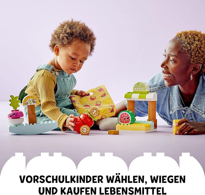 LEGO DUPLO Prima mea piață organică, set magazin de jucării pentru băieți și fete, jucărie educativă pentru copii mici de la 1,5 ani, accesorii pentru fructe și legume 10983