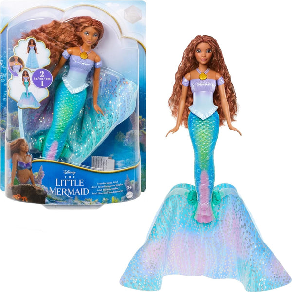Mattel Disney Princess Ariel Doll, Inspirată de filmul Mica Sirenă, Transformare: Jucărie om-sirenă, Mobil, Cadouri Disney, Jucării de la 3 ani, HLX13