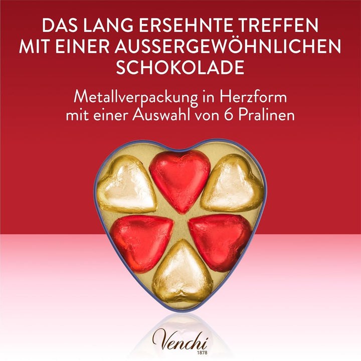 Venchi - Herzförmige Dose Mit 6 Valentines Pralinen, Geschmacksrichtungen Milch Und Veganer Extra Zartbitterschokolade 75%, Glutenfrei, Valentinstagskollektion, 48 G, Geschenkidee