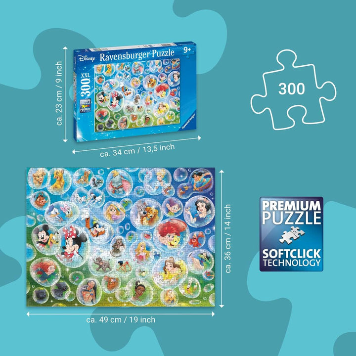 Ravensburger Puzzle 80536 - Disney Soap Bubbles, 300 piese puzzle jigsaw pentru fanii Disney cu vârsta de peste 9 ani