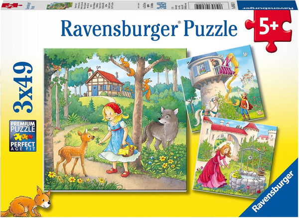 Ravensburger Puzzle pentru copii - 08051 Rapunzel, Scufița Roșie și Regele Broască - Puzzle pentru copii de 5 ani și peste, cu 3X49 piese