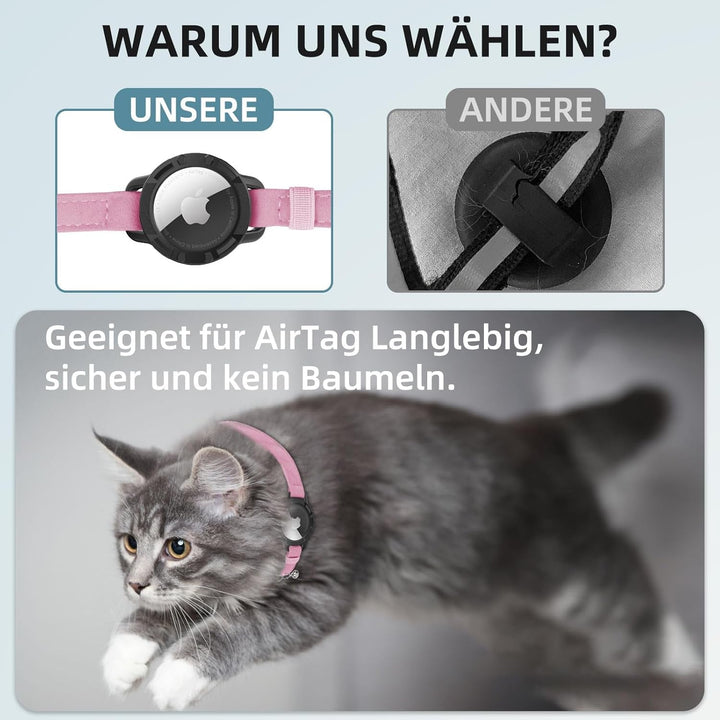Zgardă pentru pisici Airtag din catifea, zgărzi integrate pentru pisici Apple Air Tag, GPS, cu suport Airtag și clopoțel, dispozitiv de urmărire ușor, fete/băieți [Roz, XS]