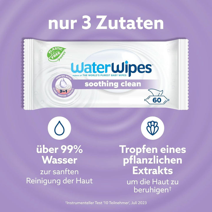 Waterwipes Lindernde Säuberndebabytücher, 360 Tücher (6 Packungen), Mit 99% Wasser & Botanischen Extrakten, Feuchttücher Für Gesicht & Körper