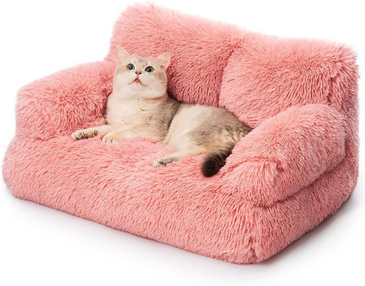 MEWOOFUN Pat elegant pentru pisici, canapea pufoasă - 76 x 45 cm Pat pentru pisici mari, canapea de pluș pentru câini și pisici mici, detașabilă și lavabilă (gri)