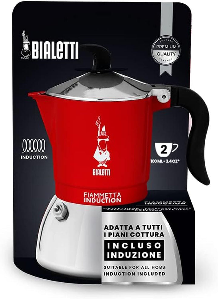 Bialetti Fiammetta Cafetieră cu inducție, aluminiu, oțel, roșu, 2 cești