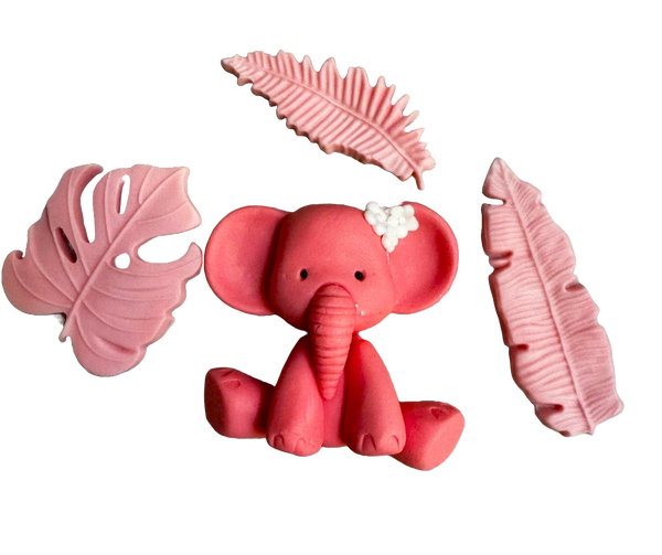 Set mit 4 essbaren Zuckerdekorationen, Taufe, Elefant, kleine Mädchen