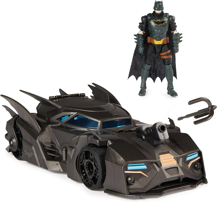 DC Comics Batman Batmobil offroad cu catapultă cu cârlig de prindere și celulă cu grilă în spate, inclusiv figurină Batman de 10 cm, pentru fanii supereroilor cu vârsta de 4 ani și peste