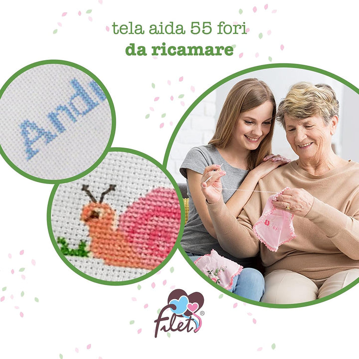 Set de lenjerie de pat Carrycot alb și roz, format din 1 cearșaf cu colțuri, 1 cearșaf de sus cu panglică Aida pentru broderie și 1 față de pernă, 100% bumbac, Made in Italy