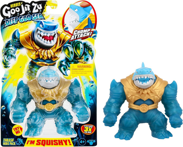 Heroes of Goo Jit To Deep GOO Sea Hero Pack cu Thrash. Figură de acțiune super elastică și extensibilă cu umplutură specială de slime și falcă mobilă