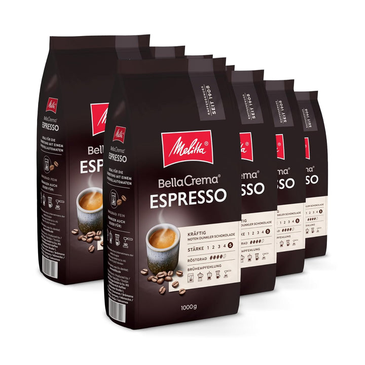 Melitta Bellacrema Decaf Ganze Kaffee-Bohnen Entkoffeiniert 1Kg, Ungemahlen, Kaffeebohnen Für Kaffee-Vollautomat, Koffeinfrei, Milde Röstung, Geröstet in Deutschland, Stärke 3