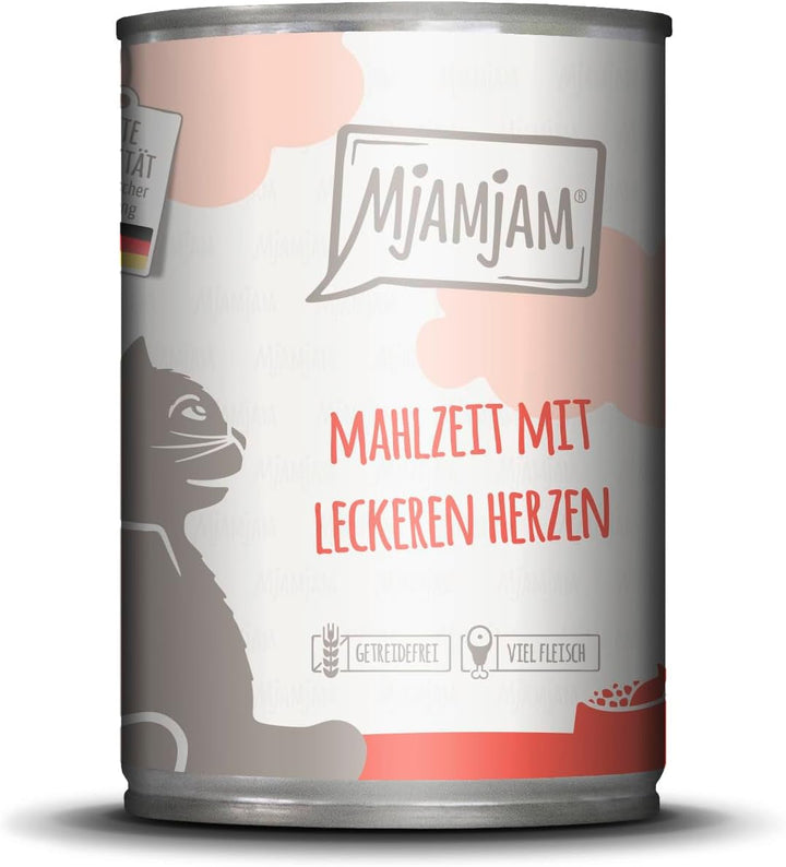 Mjamjam - Hrană umedă premium pentru pisici - Rață și pasăre fină cu morcovi delicioși, 1 pachet (1 X 400 G), fără cereale cu extra carne