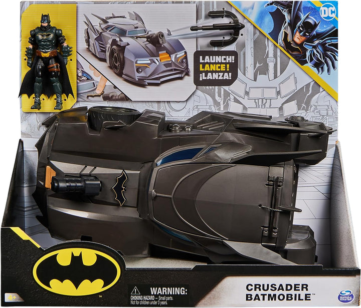 DC Comics Batman Batmobil offroad cu catapultă cu cârlig de prindere și celulă cu grilă în spate, inclusiv figurină Batman de 10 cm, pentru fanii supereroilor cu vârsta de 4 ani și peste