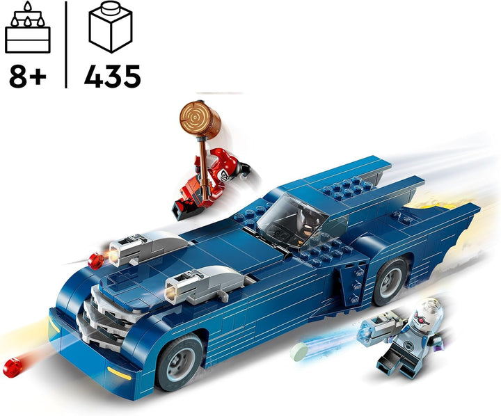 LEGO DC Batman: Batman în Batmobil vs. Harley Quinn și Mr Freeze, mașină de jucărie din seria animată pentru copii, cadou pentru băieți și fete de la 8 ani 76274