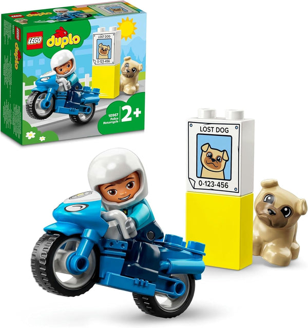 Motocicletă de poliție LEGO 10967 DUPLO, Jucărie de poliție pentru copii mici de la 2 ani, Jucărie ideală pentru abilități motorii pentru bebeluși, Motocicletă de jucărie
