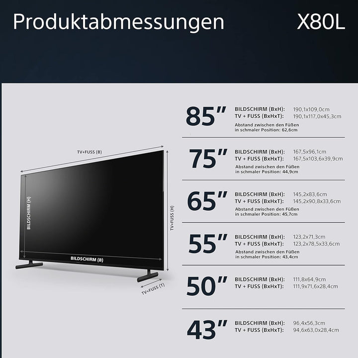 Sony BRAVIA, KD-43X80L, 43 Zoll Fernseher, LED, 4K HDR, Google TV, Smart TV, Works with Alexa, BRAVIA CORE, TRILUMINOS PRO, HDMI 2.1, Gaming-Menü Mit ALLM