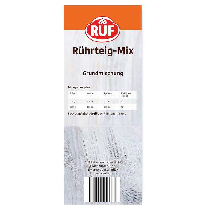 RUF Rührkuchen Backmischung, Nur Wasser & Öl Zugeben, Rezeptur Für Blechkuchen, Kastenkuchen, Muffins, Gugelhupf Und Tortenböden, 1X1000G