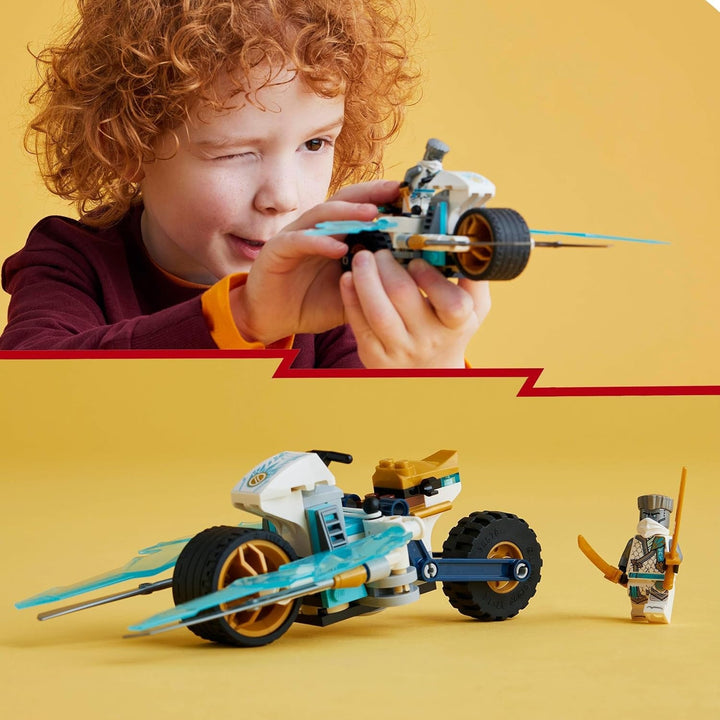 Motocicleta cu înghețată a lui LEGO NINJAGO Zane, set de joacă Ninja cu 1 minifigurină, jucărie de acțiune, vehicul mic construibil pentru copii, cadou pentru băieți și fete de la 7 ani 71816