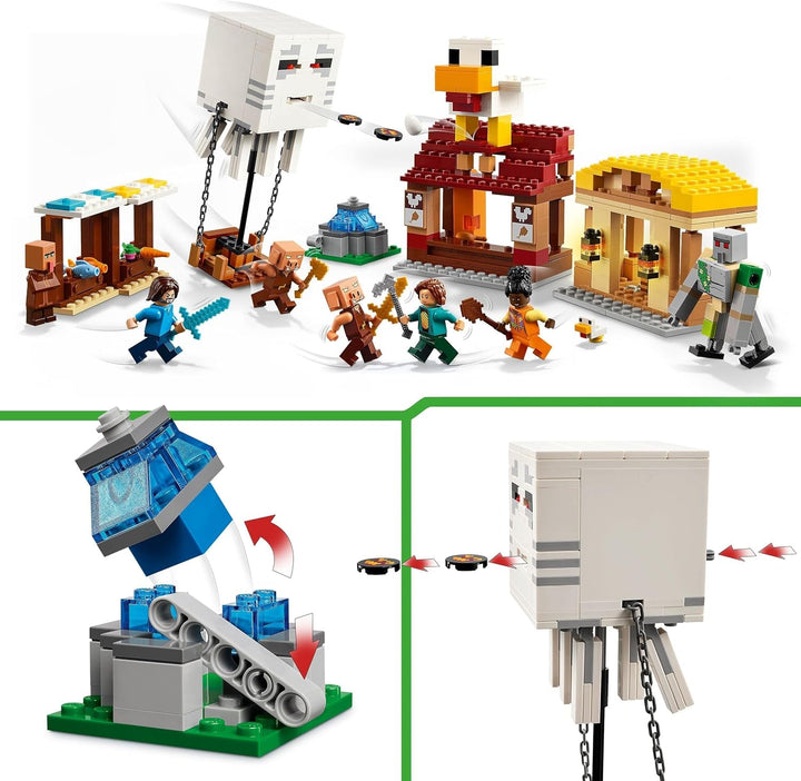 LEGO Minecraft Atacul balonului Ghast - Jucărie gamer pentru copii - Set de construcție pentru jocuri video cu casă, pui și golem - Marfă de film pentru băieți cu vârsta peste 10 ani - 21273