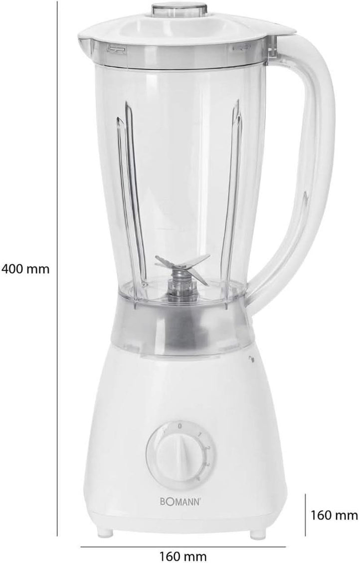 Bomann 378 CB Universalmixer Zum Pürieren, Schlagen, Zerkleinern, Shaken Und Mixen, Ice Crush-Funktion, Kraftvoller 500 Watt-Motor, Abnehmbarer Mixbehälter Mit 1.5 Liter, Edelstahlmesser, Weiß, UM 378 CB