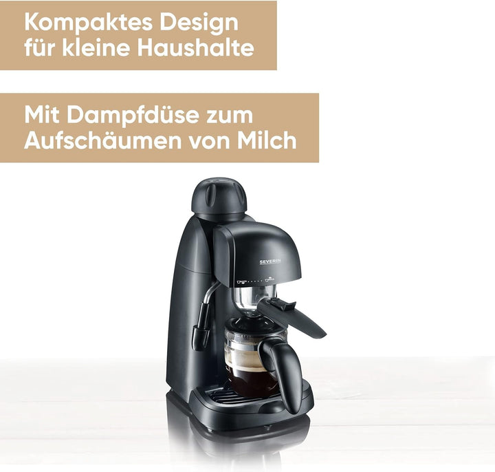 SEVERIN Espresso machine, Aparat de cafea mic pentru până la 4 cești de espresso, Aparat de cafea cu spumă de lapte pentru specialități de cafea cu lapte, Ideal pentru persoane singure, Negru, KA 5978