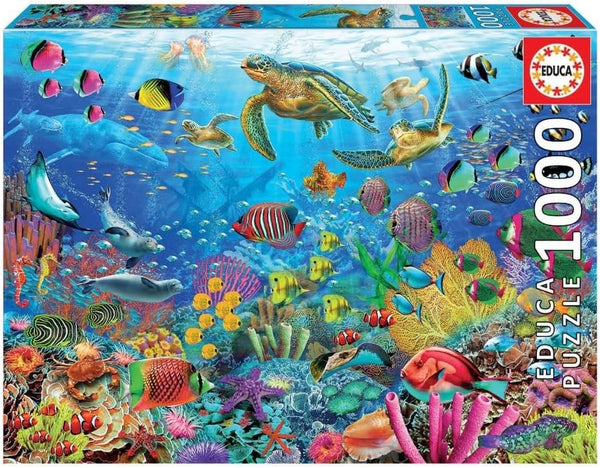 Educa - Puzzle 1000 piese pentru adulti | Lumea subacvatica, puzzle 1000 piese pentru adulti si copii de la 14 ani, animale marine, puzzle natura (19266)