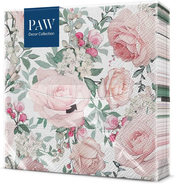 PAW - Șervețele 3 straturi (33 X 33 Cm) I 20 bucăți I Perfect pentru zile de naștere, petreceri, nunți, comuniuni și sărbători I Decor de masă Șervețele de hârtie elegante - Eucalipt auriu I Eucalipt auriu