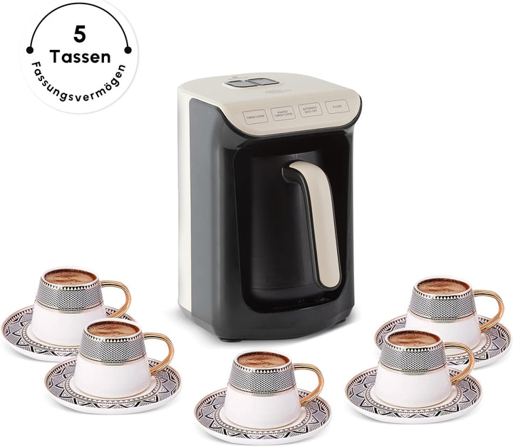 KARACA HatÄ±r Roast filtru de cafea turcească Cream Capacitate de 5 cești Multă spumă, 535W, Sistem de alarmă vocală,; Sistem de avertizare luminoasă, Lingură de măsurare, Curățare ușoară
