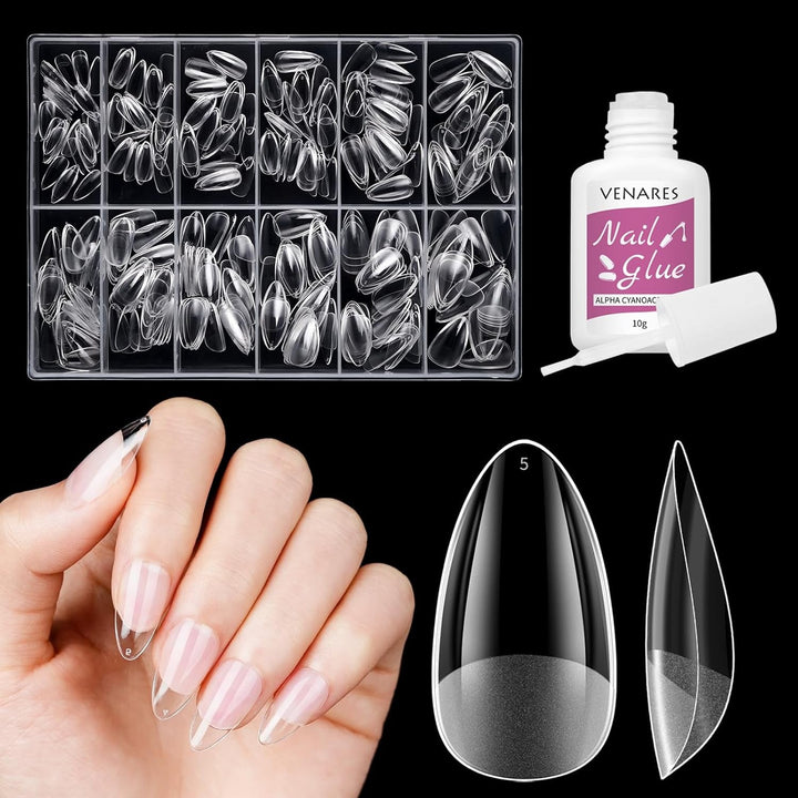 Unghii false scurte, model balerină, 500 bucăți, pentru lipire, 12 dimensiuni, unghii artificiale, scurte, cu gel moale, acoperire completă, vârfuri de unghii pentru unghii cu gel, scurte, S