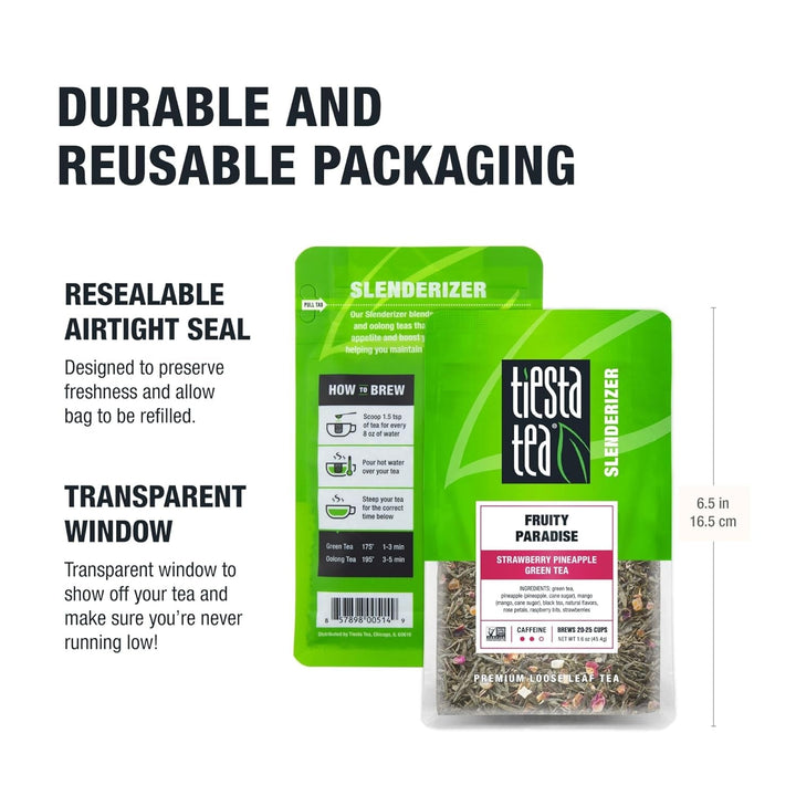 - Fruity Paradise | Loose Leaf | Strawberry Pineapple Green Tea | Premium Blend | Medium Caffeinated Green | Make Hot or Iced Brews up to 25 Cups | 1.6Oz Resealable Pouch Tea USA Naty Shop