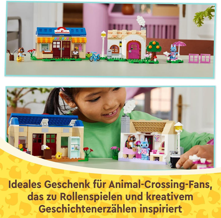 Set LEGO Animal Crossing Nook's Shop și Sophie's House, jucărie creativă pentru copii cu 2 mini figurine din seria de jocuri video, cadou pentru fete și băieți de la 7 ani 77050