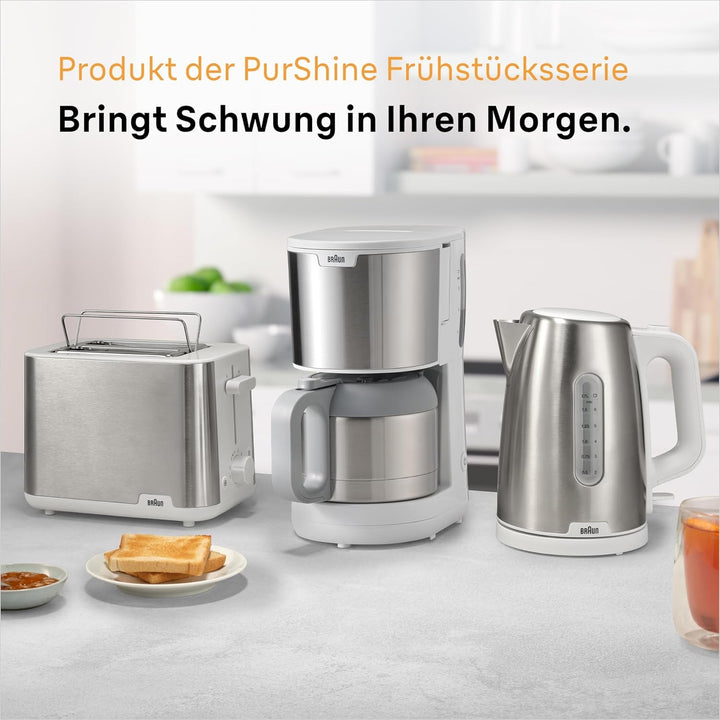 Cafetiera Braun Purshine KF 1500 WH - Cafetieră cu filtru și ulcior din sticlă pentru până la 10 cești, sistem Optibrew, oprire automată, 1000 Watt, alb, KF1500WH