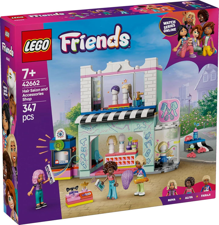 Salon de coafură LEGO Friends, set de construit și jucat pentru jocuri de rol creative, jucărie de construit, cadou pentru fete cu vârsta de peste 7 ani, 3 minifigurine de personaje pentru jocuri de rol 42662
